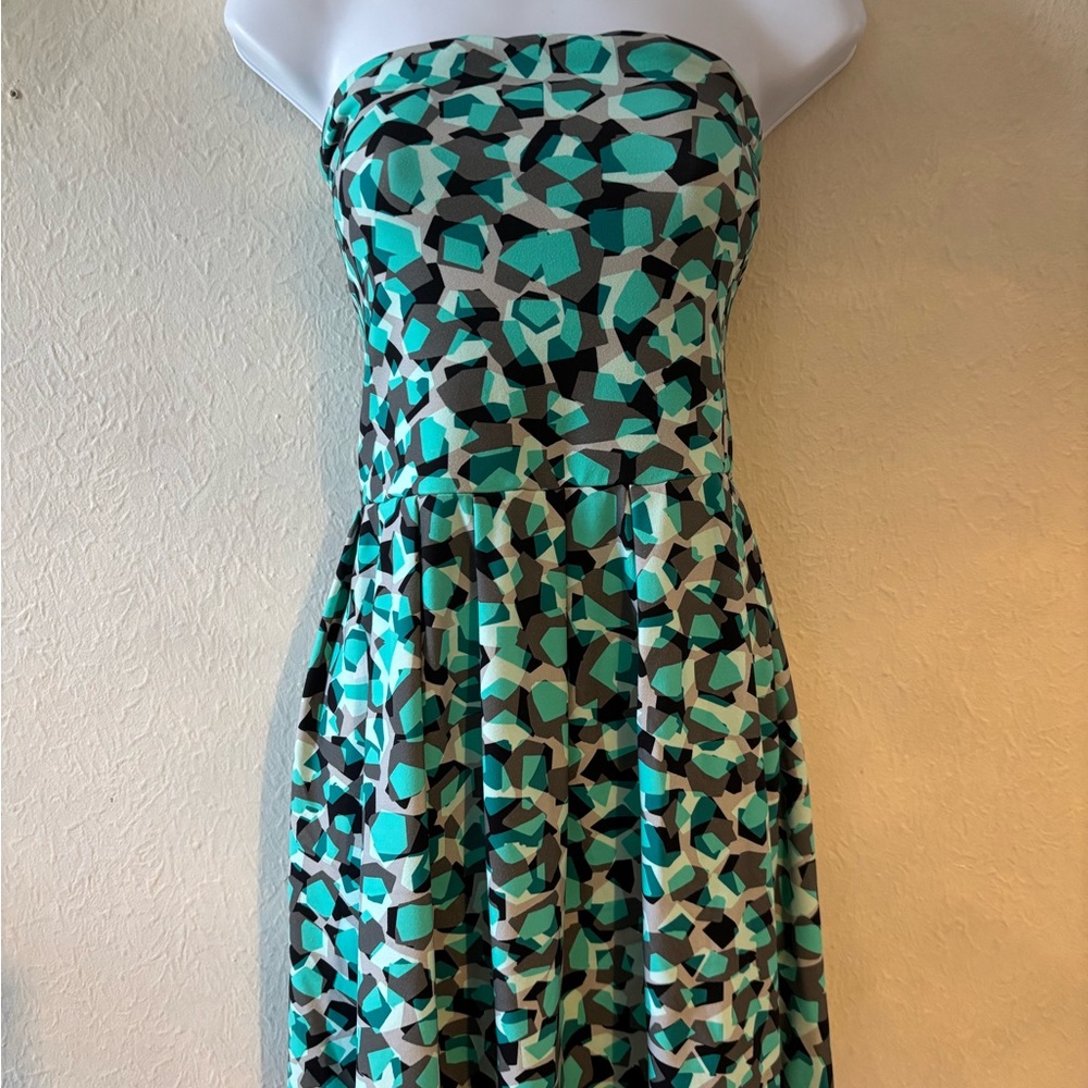 Strapless Geometric Print Dress - Green and Black‎
